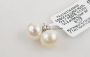 Belle de Mer Cultured Freshwater Button Pearl (8-9mm) Stud Earrings NEW - Picture 1 of 4