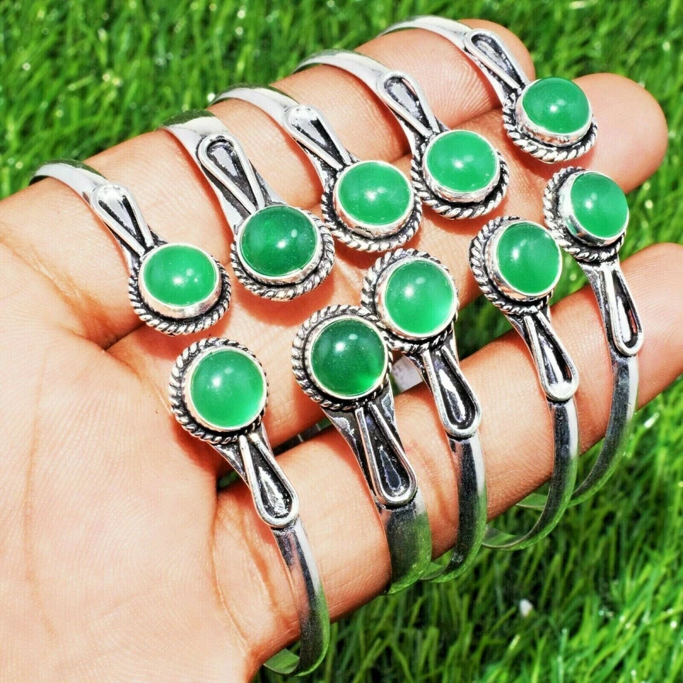 Oferta Brazalete Unisex Moda 1 pieza enchapado en plata de ley 925 piedras preciosas de ónix verde Foto 1 de 1