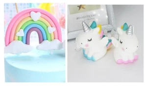 Unicorn Rainbow Figures Pastel Colours Cake Topper Toys Pink Blue 1/2/3pcs NEW - Picture 1 of 17