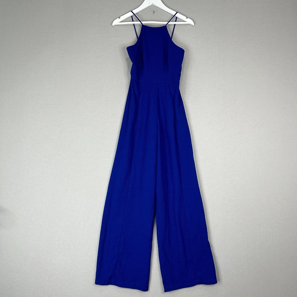 Mono negro halo para mujer 0 azul joaquín pierna ancha guijarro crepé fecha noche elegante Foto 1 de 4