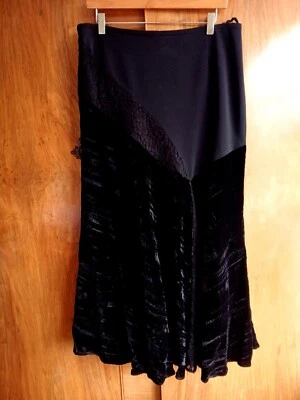 Gil Bret Skirt Long Maxi Black Lace Velvet Bias Cut Flared Goth Pagan Whitby 16 - Image 1 of 4