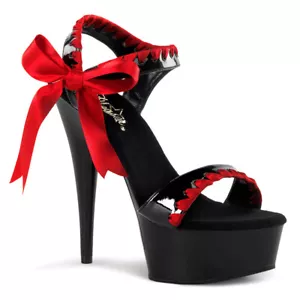 NEGRO/ROJO 6" TACÓN-STILETTO con DETALLE DE CINTA DE SATÉN Y LAZO Mujer 5 6 7 8 9 10 11 - Imagen 1 de 5