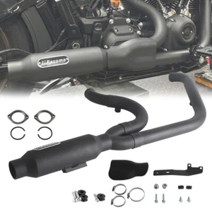 Black Full Exhaust System 2-into-1 Upswept Muffler For Harley Softail FXLRS FXST - Picture 1 of 10
