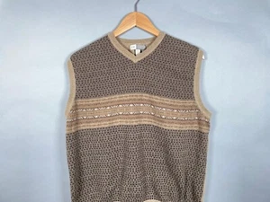 Preppy Fair Isle V-Neck Sweater Vest Adult Large Beige Lightweight Cotton Knit - Picture 1 of 8