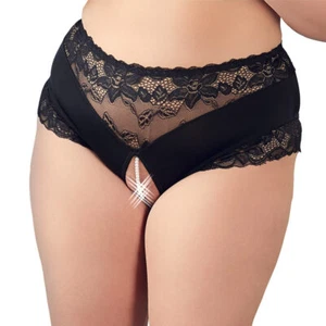 Sexy Panty L- 4XL schwarze Spitze Schritt offen Perlenkette Übergröße "Nicole" - Bild 1 von 6