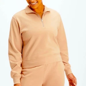 Neu mit Etikett Fabletics leichtes Sweatshirt mit halbem Reißverschluss in Wüste kurz geschnitten Gr. 3X - Bild 1 von 11
