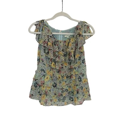 Blusa Top Odille Anthropologie Colorida con Volantes Talla 4 Floral Seda Coqueta Delicada Foto 1 de 4