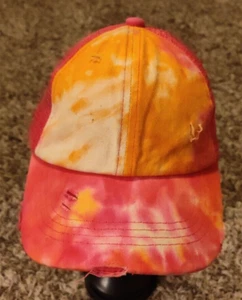 C.C Hat Girls Youth Pink Orange Tie Dye Distressed Strap Back Ponytail Cap - Picture 1 of 7