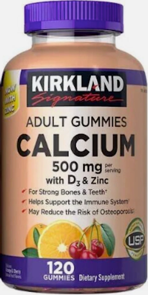 Kirkland Calcio Adulto 500mg con Vitaminas D3 Dientes Huesos, 120 Gomitas Dietéticas Foto 1 de 1