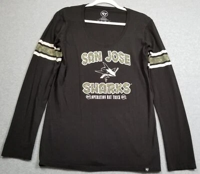 Camiseta para mujer San Jose Sharks 2XL XXL negra verde hockey manga larga cuello redondo Foto 1 de 4