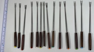 Vintage 14 Stainless Long Wood Handle Fondue Forks. - Picture 1 of 1