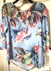 Women New Alfred Dunner 3/4 Sleeve Multicolor Floral Round-Neck Tops Size Small - Picture 1 of 4