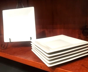 CRATE & BARREL SQUARE WHITE BREAD PLATE/APPETIZER PLATES - SET OF 6 PERFECT - Picture 1 of 5