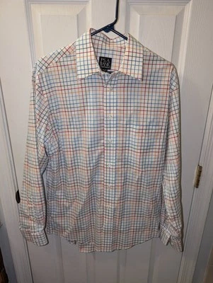 Jos A Bank Traveler's Collection 白色多色线条 M 码 100% 棉  — 第 1/4 张图片