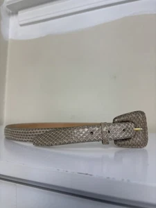 Women’s Snakeskin Beige Leather Belt Size Medium Snakeskin Buckle - Picture 1 of 7