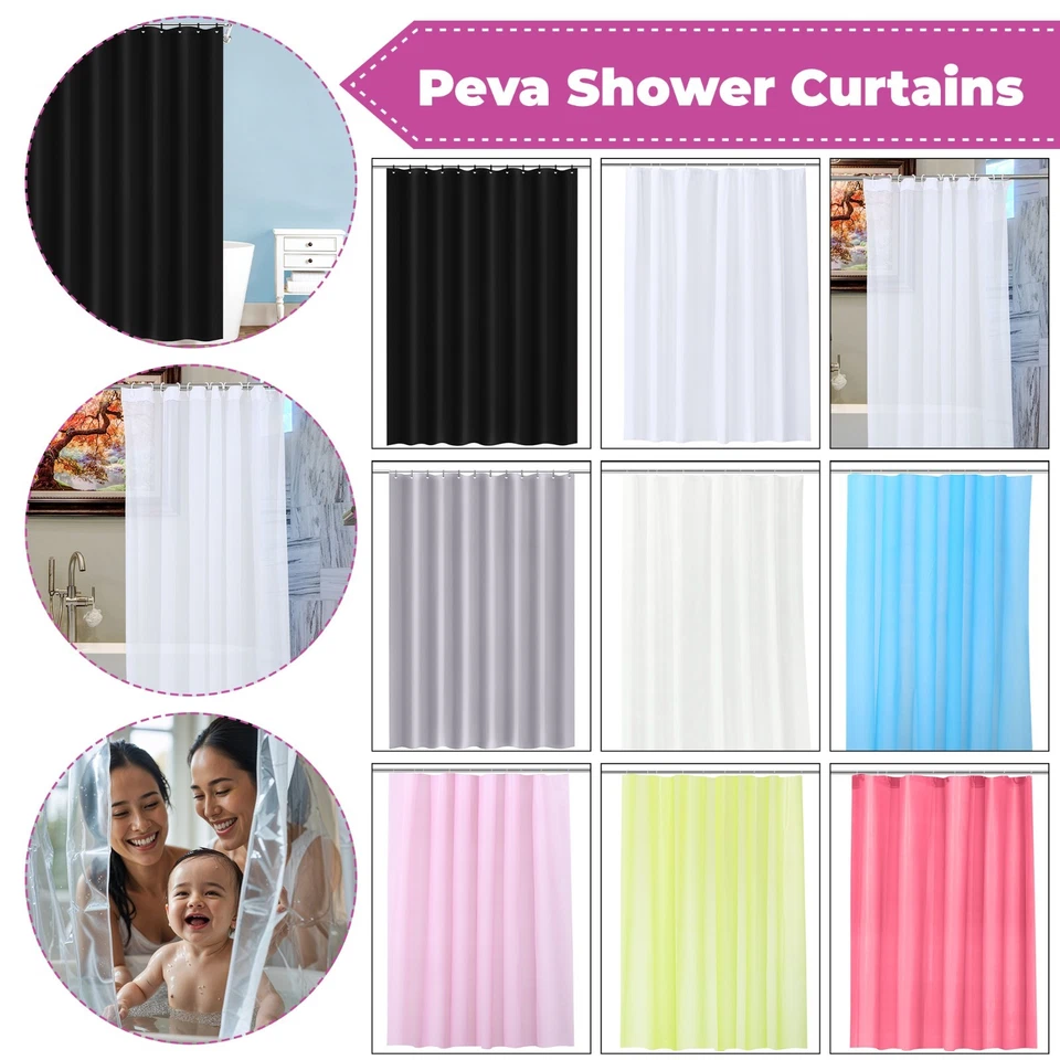 PEVA Waterproof Shower Curtain Mildew Resistant Bathroom Curtains Hook 180x180cm - Image 1 of 1