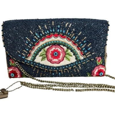 Mary Frances Blue Beaded Mystic Flap Crossbody Bag Gold Chain Crossbody - Image 1 of 4