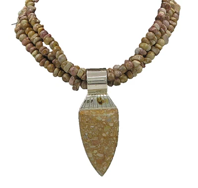 DTR JAY KING 925 Silver  Vintage Brown Jasper Beaded Chain Necklace  NE2894 - Image 1 of 4