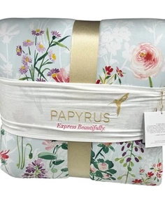Papyrus Sateen 3 Piece Blue and Multicolor Floral Queen Comforter Set 90”x90” - Picture 1 of 2