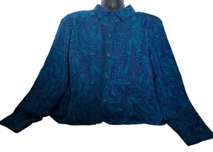 Catherines Women's Plus Size Sueded Buttonfront Blue Feather Patterned Shirt 1X - Picture 1 of 8