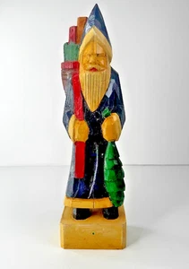 Statuina Babbo Natale in legno intagliato/dipinto a mano vintage - decorazione natalizia arte popolare - Foto 1 di 10