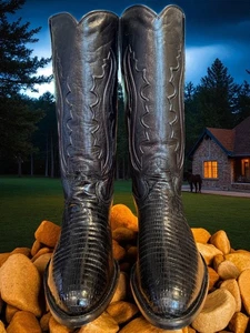 Montana Stiefel 100% Handarbeit schwarz Tegu Lizard 45773 Größe 13-D NEU! 806-16940 - Bild 1 von 12