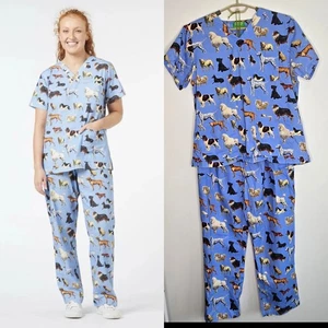 DANGERFIELD Size L Doggo Dogs Scrub Set Top Pants - Picture 1 of 19