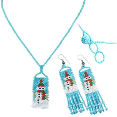 NUEVO CONJUNTO COLLAR PENDIENTES MODA NAVIDAD VACACIONES MUÑECO DE NIEVE BLANCO AZUL Foto 1 de 2