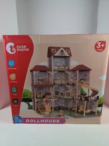 CUTE STONE 11 Rooms Huge Dollhouse with 2 Dolls and Colorful Light, 31" x 28"... - Picture 1 of 4