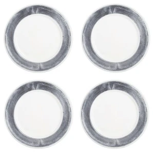4 Pack White Charger Plates W/ Silver Removable Rings Durable Charger Plate Set - Picture 1 of 3