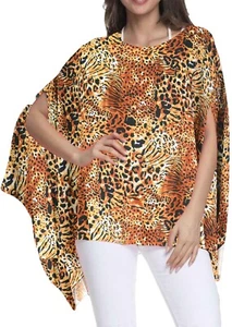 Top da donna stampa tigre caftano poncho taglia unica adatto taglie da 10 a 30 - Foto 1 di 3
