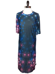 NEW ASTER BY FIRMIANA Plus Sz 2X Shift Dress Blue Pink Stars Galaxy Short Sleeve - Picture 1 of 6