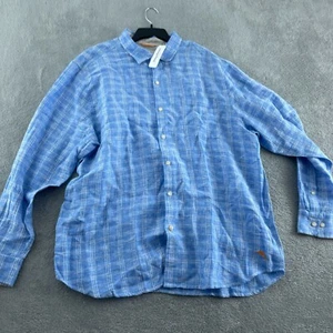 Tommy Bahama Ventana Plaid 100% Linen Button-Down Shirt XXL Blue NWT 4975 - Picture 1 of 9