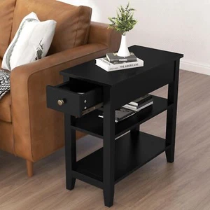 Side Table Living Room, Narrow End Table with Drawer and Shelf, 3-Tier Sofa E... - Picture 1 of 6