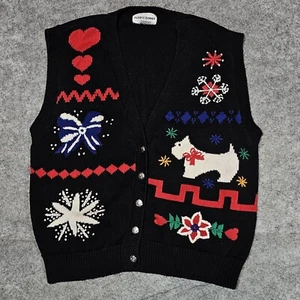VTG ALFRED DUNNER Christmas Sweater Vest L Large Snowflakes Embroidered Dog - Picture 1 of 9