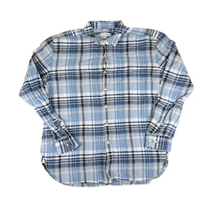 Trenery Shirt Mens Size 2XL Blue Plaid Linen Blend Button Up Casual Long Sleeve - Picture 1 of 16