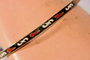 Vintage Schwarz Rot Weiß Cloisonne Emaille Armreif Armband - Bild 1 von 4