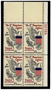 AMERICAN LEGION EAGLE FROM THE GREAT SEAL #1369 MVF 6c STAMP PLATE BLOCK + MOUNT - Picture 1 of 4