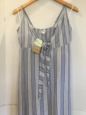 Nuevo con etiquetas Vestido LIMÓN SALADO L Maxi Azul Rayas Verticales $49 Bandeau Corbata Espagueti Slip Foto 1 de 3