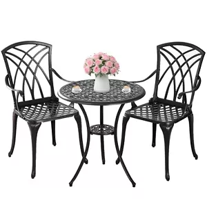3 Piece Bistro Set Outdoor Cast Aluminum Bistro Table and Chair Set 2 for Garden - Picture 1 of 8