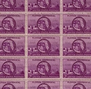 Florida Statehood Centennial US 1940's Commemorative Stamp Sheet Scott 927. - Picture 1 of 2