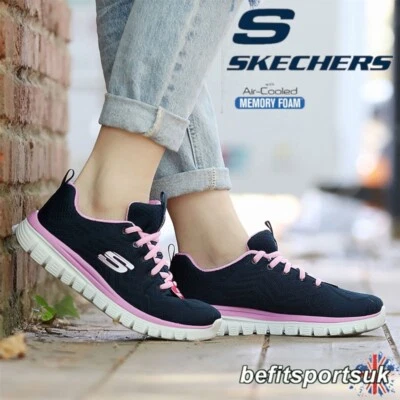 SKECHERS WOMENS SHOES SKETCHERS BLUE LADIES MEMORY FOAM GYM TRAINERS UK 5 6 7 8
