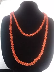 Victorian Carved Barrel Pickets Genuine Italian Coral Beads Flapper Necklace 55" - Picture 1 of 11