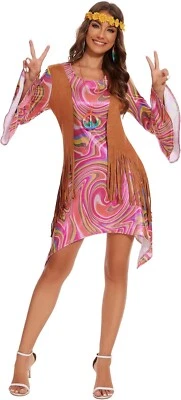 Pixiemain Mujer Años 70 60 Hippie Disfraz Conjunto Borlas Discoteca Años 70 Trajes Talla MED Foto 1 de 4