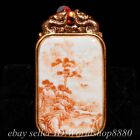 2.8" Marked Chinese Alum Red Porcelain Mountain Tree Words Token Pendant