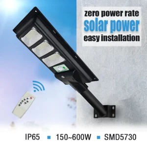 Solar Power LED Street Light 150W-600W Garden Security Auto On/Off Remote+Pole - Picture 1 of 16