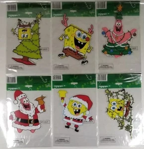 Lot of 6 SpongeBob Square Pants Patrick Nickelodeon Window Clings 7" Santa XMAS - Picture 1 of 3
