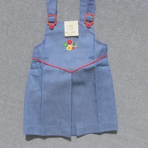 Authentique vintage Robe fillette 6 ans - Toile Jean avec bretelles -neuf époque - Foto 1 di 8