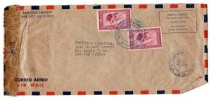 US COSTA RICA 1944 CENSURADA EMBAJADA AMERICANA CUBIERTA FRANQUEADA GRATUITA CORREO AÉREO ACTUALIZADO - Imagen 1 de 2