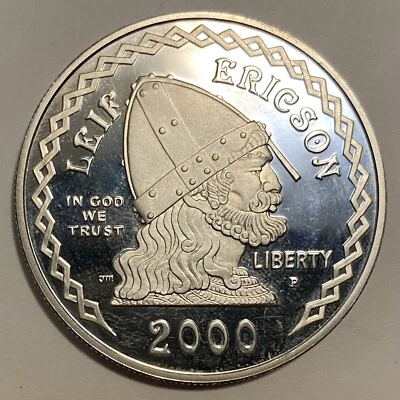 2000 US Leif Ericson Commemorative Proof Silver Dollar Coin - Image 1 of 4